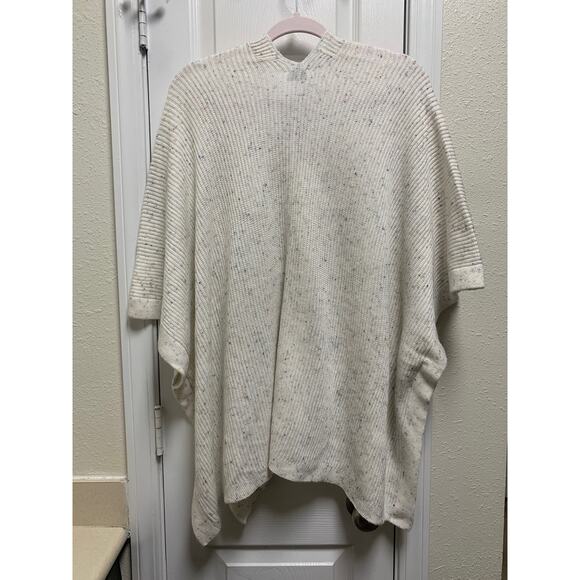 J. Crew Donegal Button-Front Oversized Wool Speckled Knit Poncho Twee - Picture 3 of 7